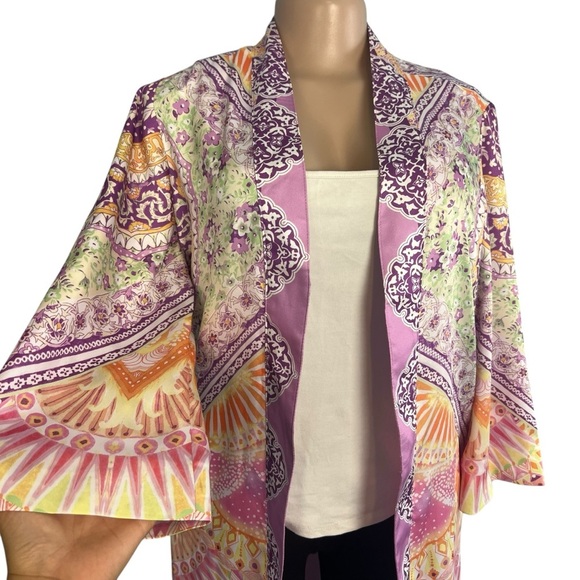 3/$30 🍂 Chico's Pink Lilac Mosaic Medallion Open Front Kimono - Picture 4 of 11